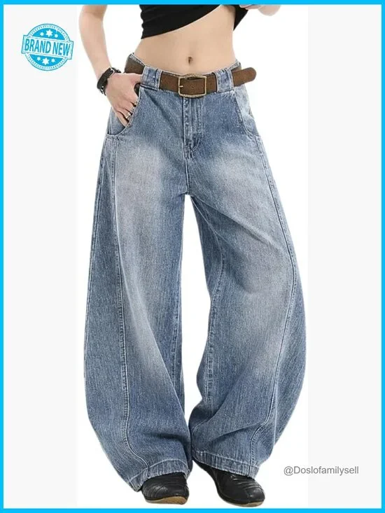 Barrel Wide Leg Jeans Loose Oversized Boyfriend Pants Y2K Aesthetic Street Style - Picture 1 of 6